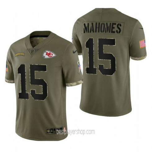 Mens Patrick Mahomes Kansas City Chiefs #15 Game Olive Salute To Service Jersey Bestplayer